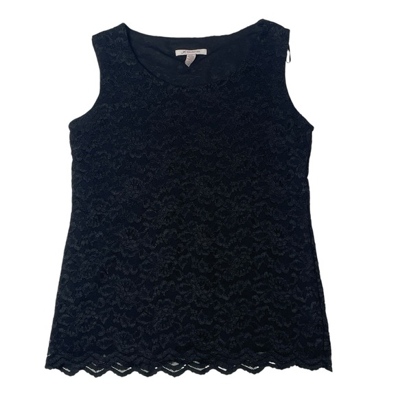 JM Collection Tops - JM Collection Black Lace Sleeveless‎ Top Women's M Lined Scalloped Hem Elegant